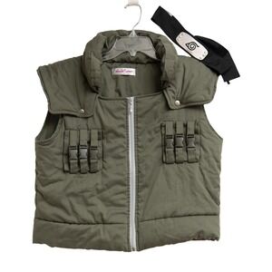 Naruto Ninja Puffer Vest & Headband Sz M Masashi Kishimoto Cosplay Anime Manga